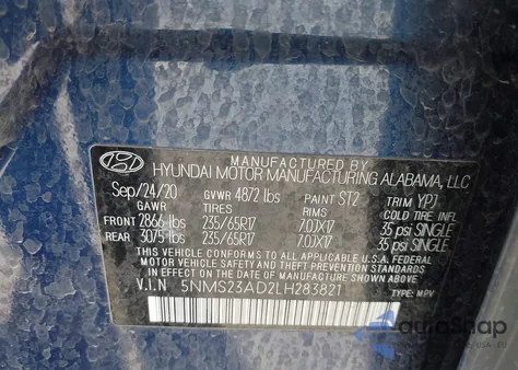 2020 Hyundai Santa Fe Se z USA, uszkodzony, nr VIN 5NMS23AD2LH283821